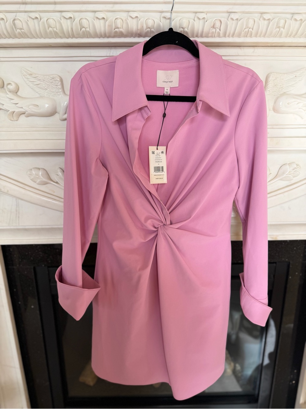 cinq a sept Pink Twist-Front Long Sleeve Dress